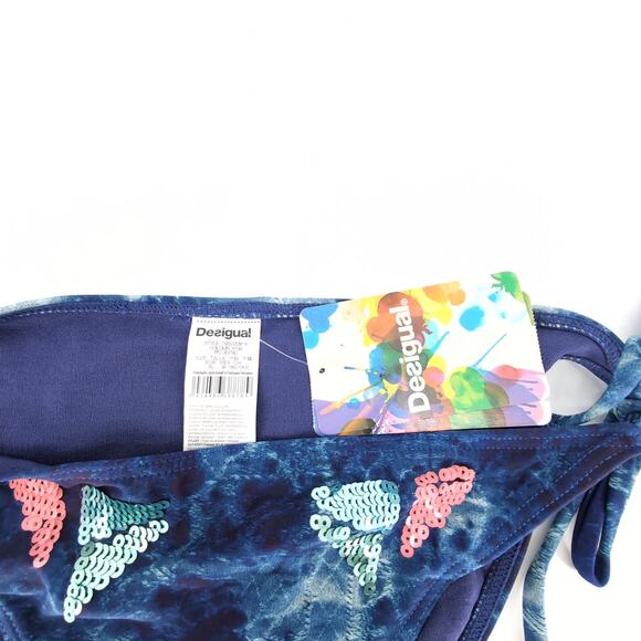 Desigual Eloise Multicolored Sequin Side Tie Pink Tassels Bikini Swim Bottom - L - Picture 10 of 14